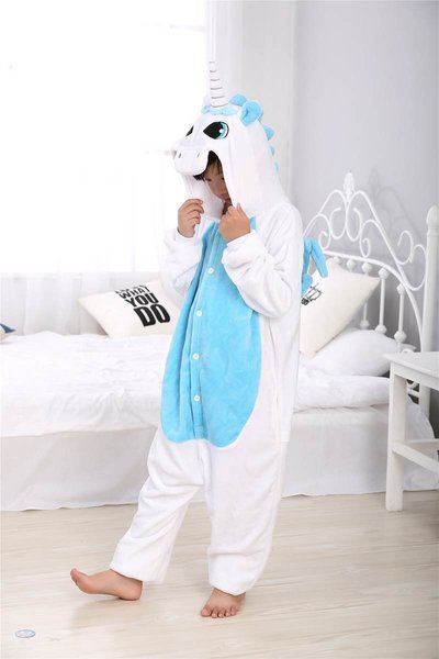 Пижама Кигуруми Единорог бело голубой S для детей
